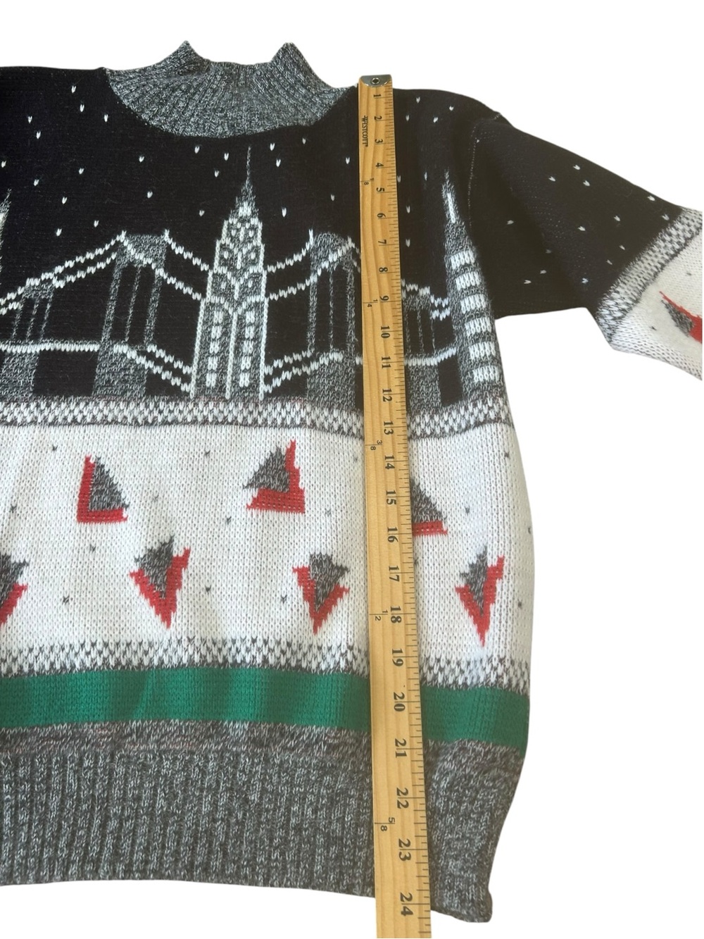 Vintage Justin Allen Womens S NYC Skyline ugly Christmas Sweater Made USA multi - Picture 5 of 9